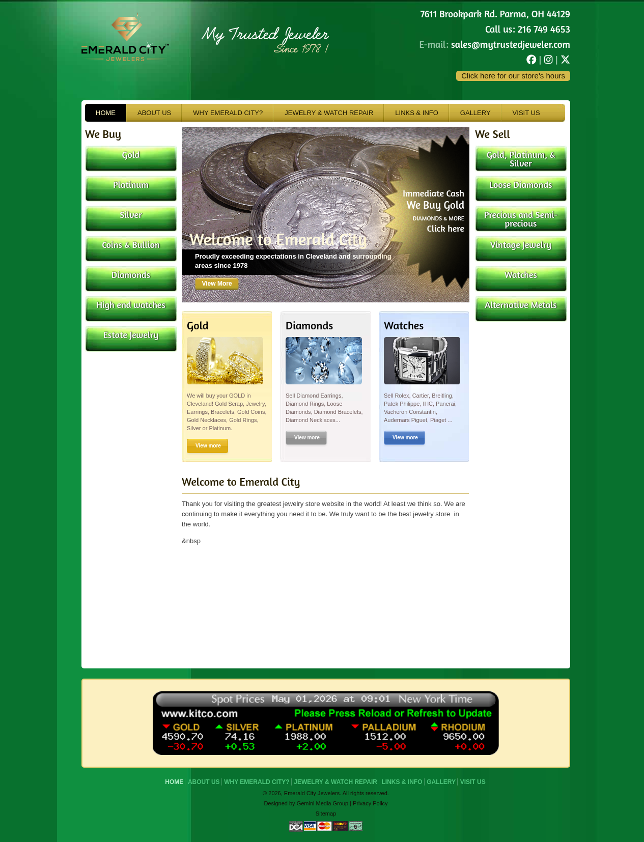 Emerald City Jewelers website screenshot